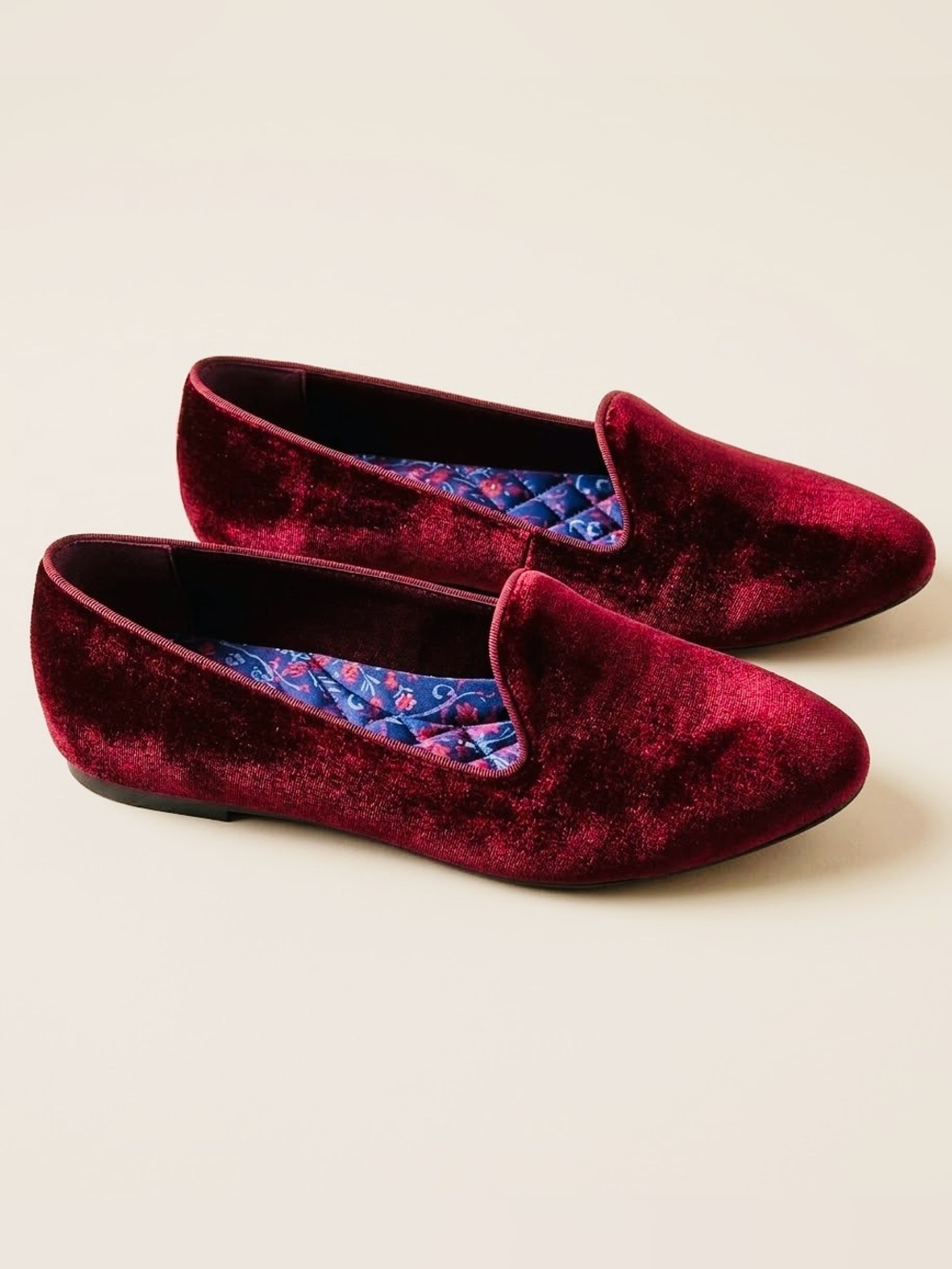 Birdies Velvet Slip-On Flats - Rich Burgundy